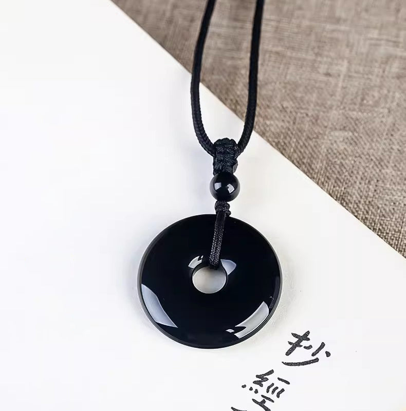 Aura Craft Natural Obsidian Six-Word Mantra Blessing Necklace 3