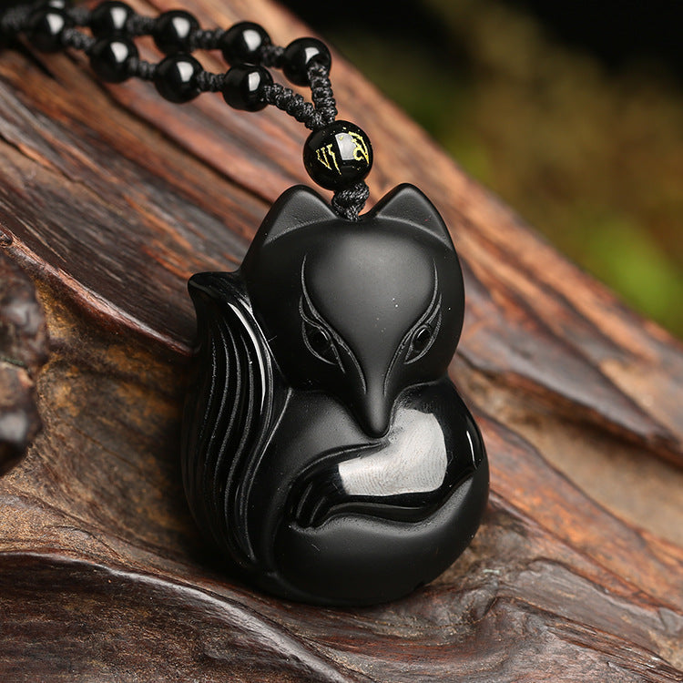 Aura Craft Natural Obsidian Fox Blessing Necklace 4
