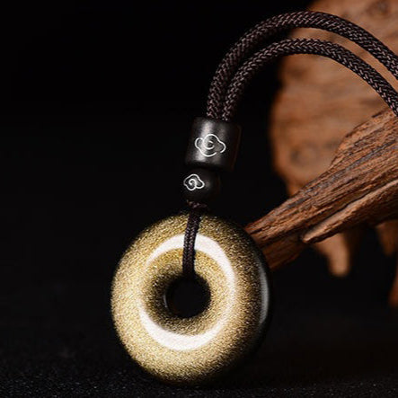 Aura Craft Gold Obsidian Six-Word Mantra Blessing Necklace 4
