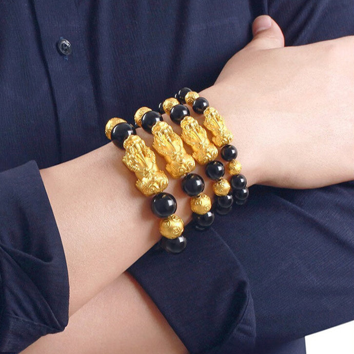 Aura Craft Feng Shui Wealth Obsidian Reiki Pixiu Bracelet 10