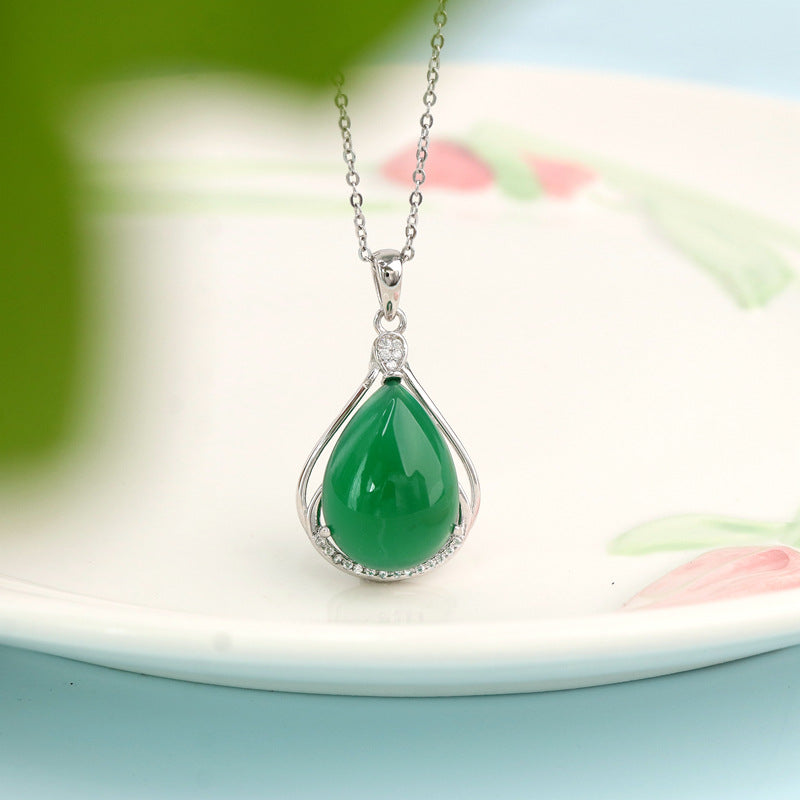 Aura Craft s925 silver claw-inlaid green agate lucky blessing pendant 3