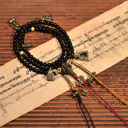 Aura Craft Tibetan Black Agate Tiger Eye 108 Buddhist Meditation Beads for Peace and Health 1