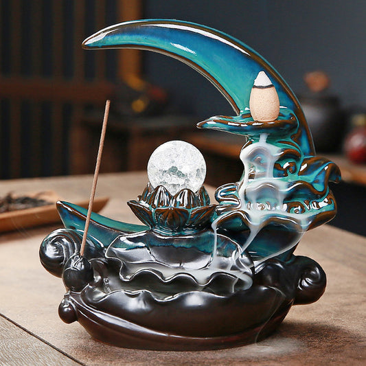 Aura Craft New Moon Ceramic Meditation Room Backflow Incense Burner 1