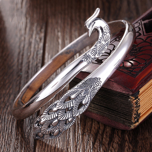 Aura Craft Sterling Silver Open-Faced Peacock Blessing Amulet Bracelet 1