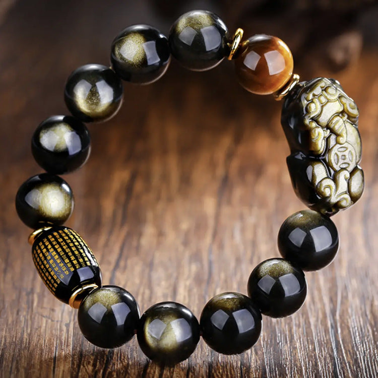 Aura Craft Gold Obsidian Pixiu Rune Blessing Fortune Bracelet 3