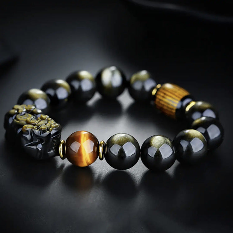 Aura Craft Gold Obsidian Pixiu Rune Blessing Fortune Bracelet 2