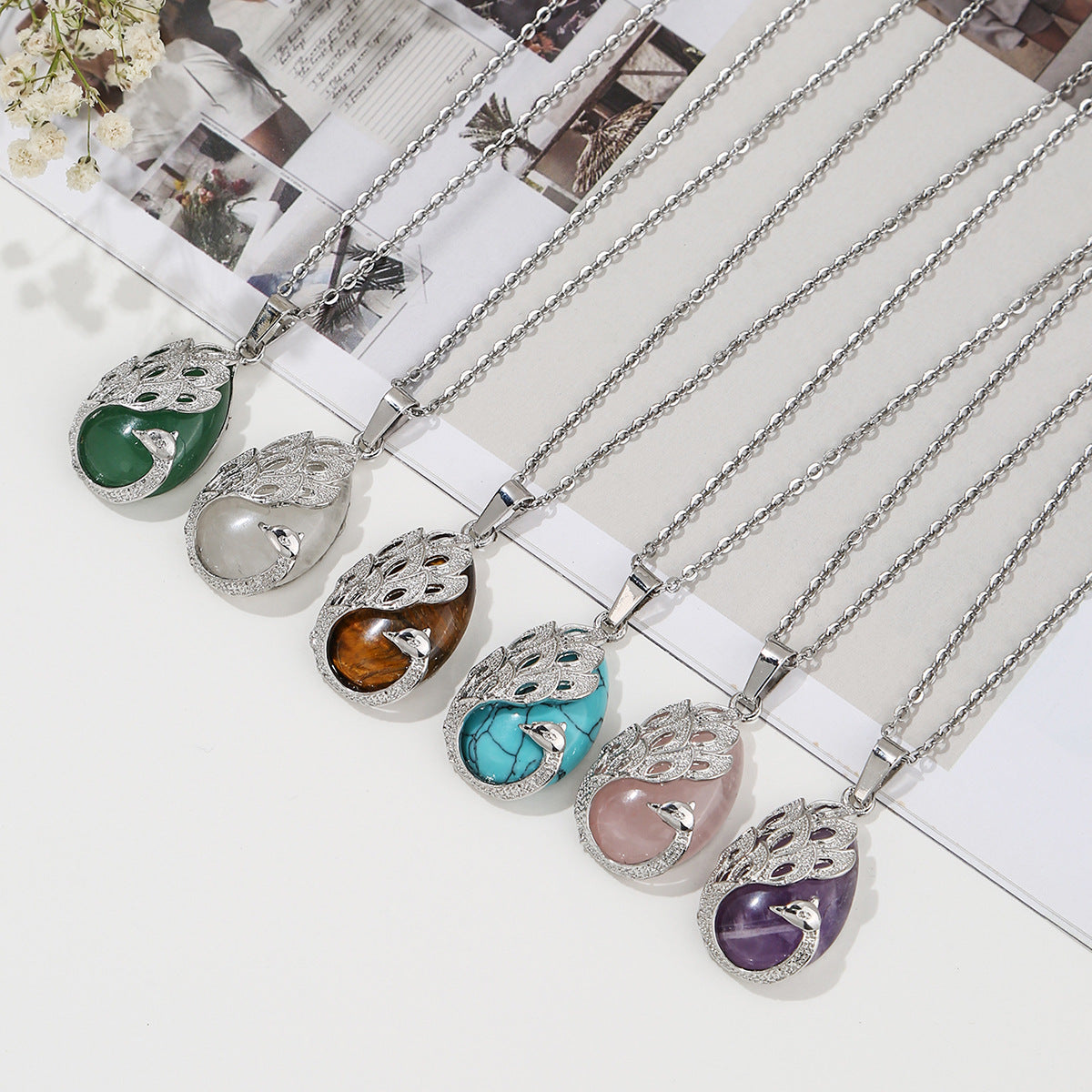 Aura Craft Inlaid Healing Crystal Peacock Pendant Blessing Health 1