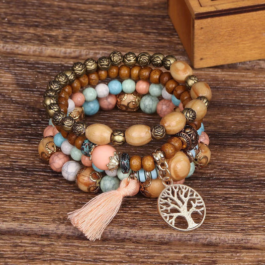 Aura Craft Multi-layered Wooden Beaded Meditation Yoga Bracelet 2