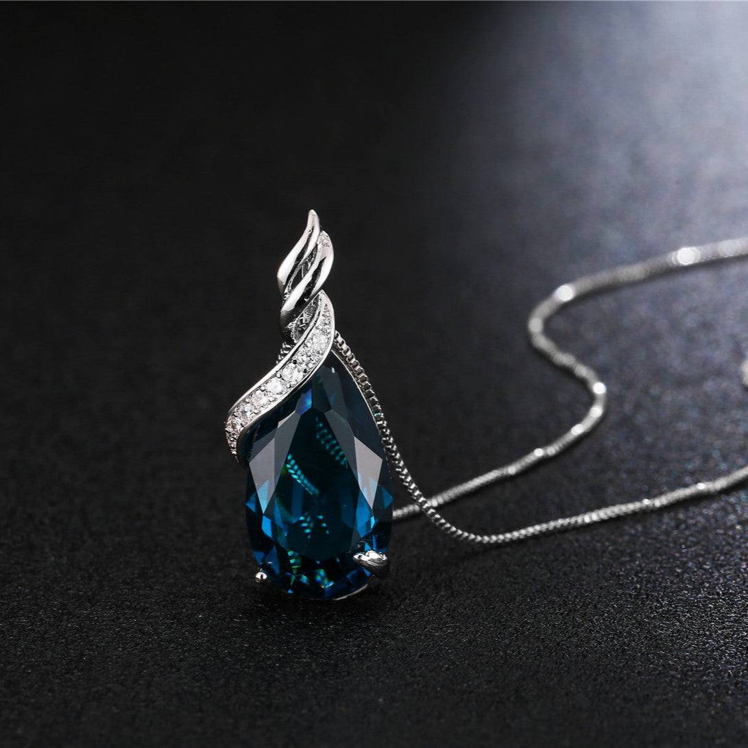Aura Craft 925 Silver Teardrop Sapphire Lucky Blessing Pendant 1