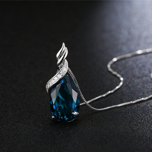 Aura Craft 925 Silver Teardrop Sapphire Lucky Blessing Pendant 1