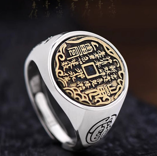 Aura craft silver rotating rune coin feng shui protection ring 2