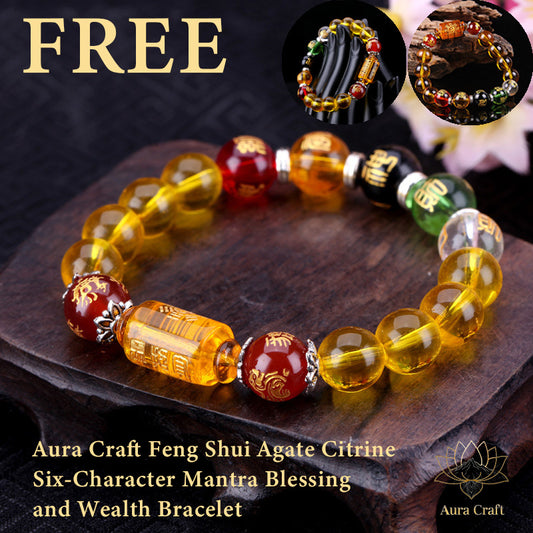 FREE Today：Aura Craft Feng Shui Agate Citrine Six-Character Mantra Blessing and Wealth Bracelet