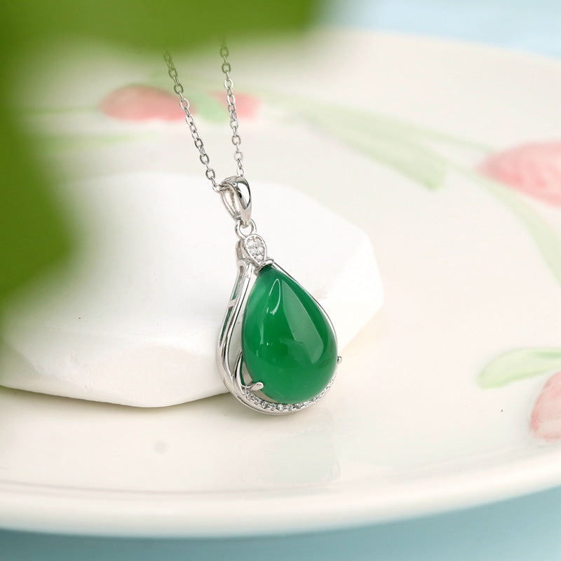 Aura Craft s925 silver claw-inlaid green agate lucky blessing pendant 4