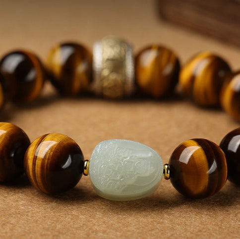 Aura Craft Natural Hetian Jade Tiger Eye Stone Bracelet for Warding Evil and Blessing 5