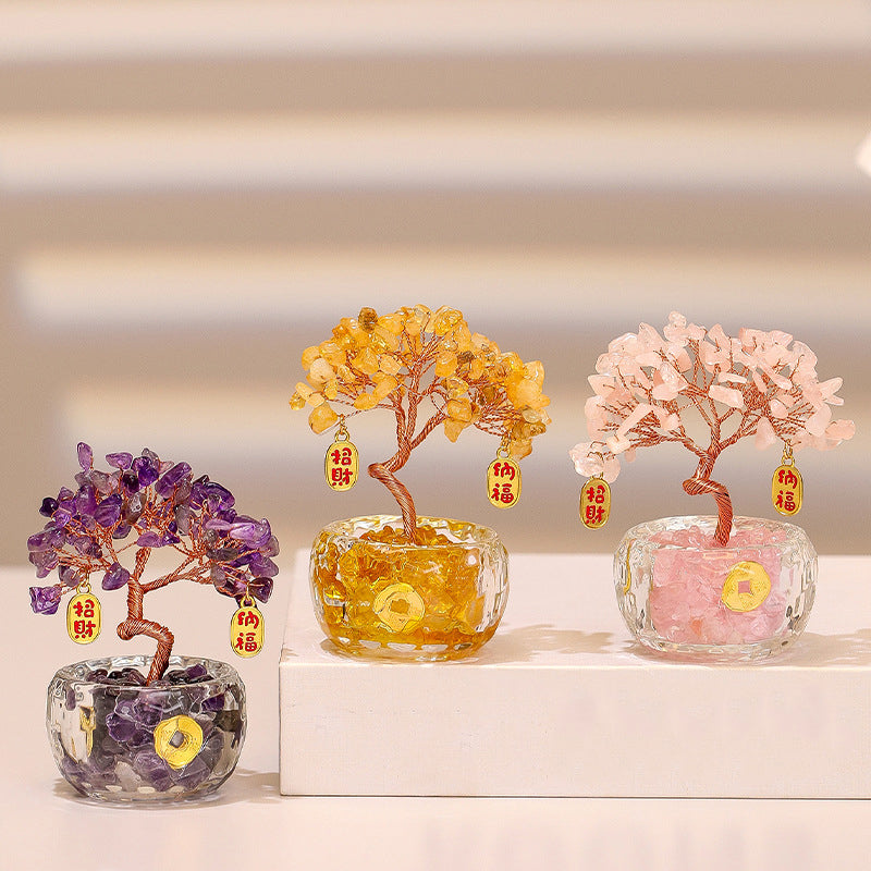 Aura Craft Natural Crystal Fortune Tree Wealth Lucky Desktop Ornament 1