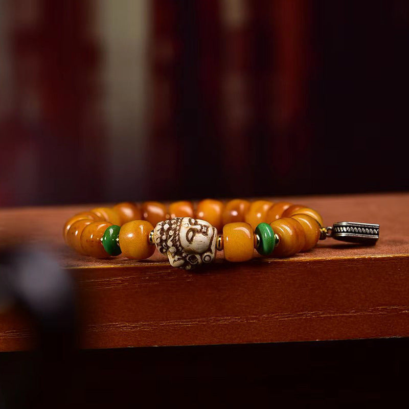 Aura Craft Tibetan Yak Bone Buddha Head Amulet Health Bracelet 3