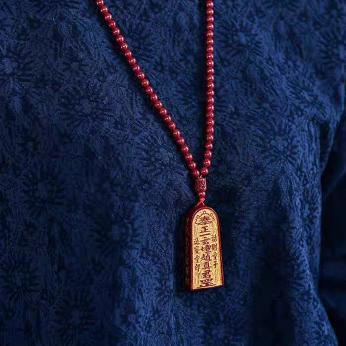 Aura Craft Natural Cinnabar Purple Gold Taoist Yin-Yang Five Thunder Command Golden Wheel Token Pendant 7
