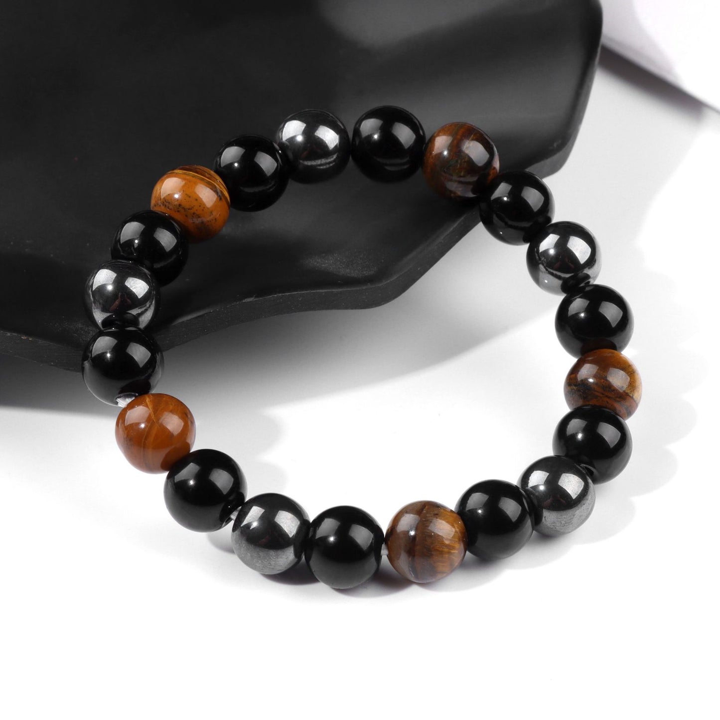 Aura Craft Obsidian Hematite Tiger's Eye Triple Protection Blessing Bracelet 2