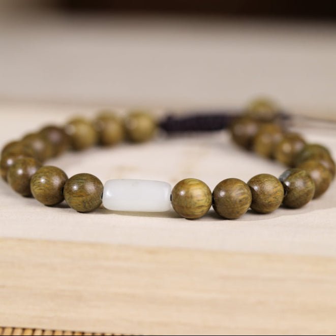 Aura Craft Feng Shui Hetian Jade Green Sandalwood Protection Blessing Bracelet 2