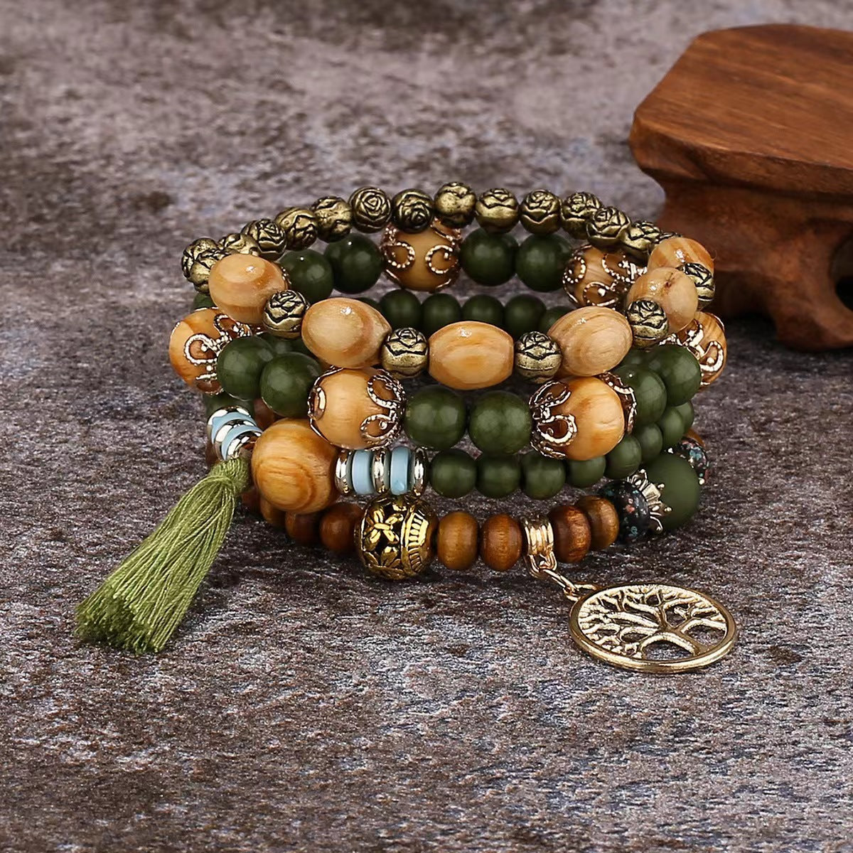 Aura Craft Multi-layered Wooden Beaded Meditation Yoga Bracelet 3