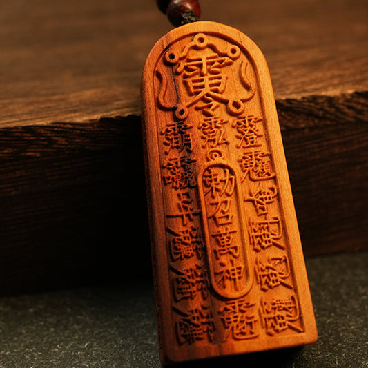 Aura Craft Taoist Yin Yang Thunder Peach Wood Five Thunder Command Pendant Token Guard 3