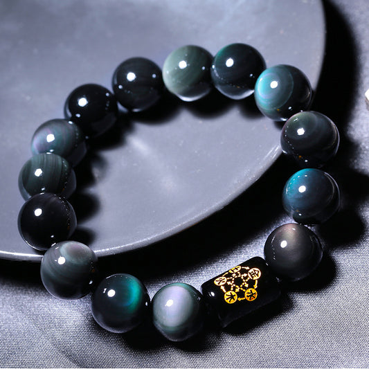 Aura Craft Feng Shui Five Elements Natural Rainbow Obsidian Positive Luck Blessing Bracelett 1