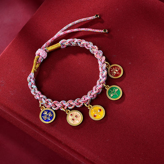 Aura Craft Tibetan Handwoven Colorful Five-Way Fortune Bracelet