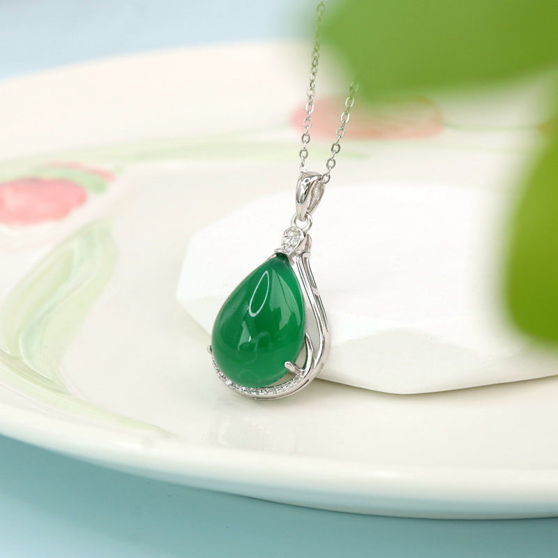 Aura Craft s925 silver claw-inlaid green agate lucky blessing pendant 5