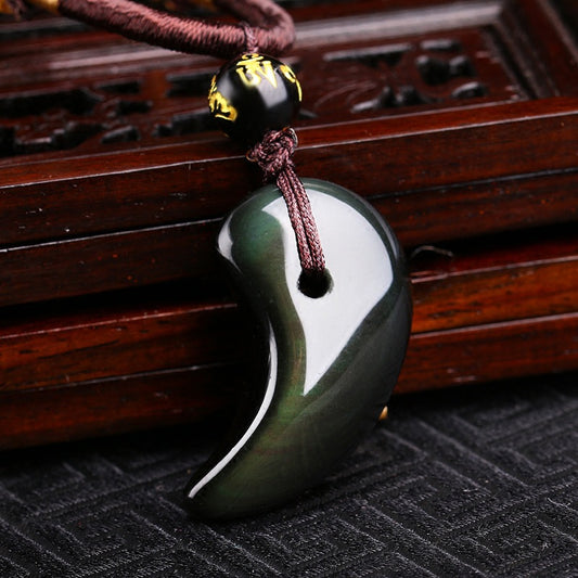 Aura Craft Obsidian Magatama Healing Lucky Crystal Necklace 1