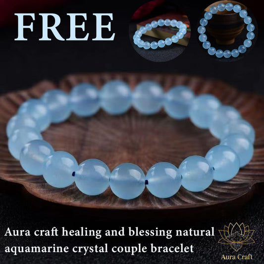 FREE Today：Aura craft healing and blessing natural aquamarine crystal couple bracelet