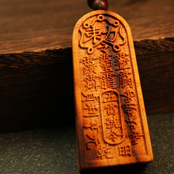 Aura Craft Taoist Yin Yang Thunder Peach Wood Five Thunder Command Pendant Token Guard 4