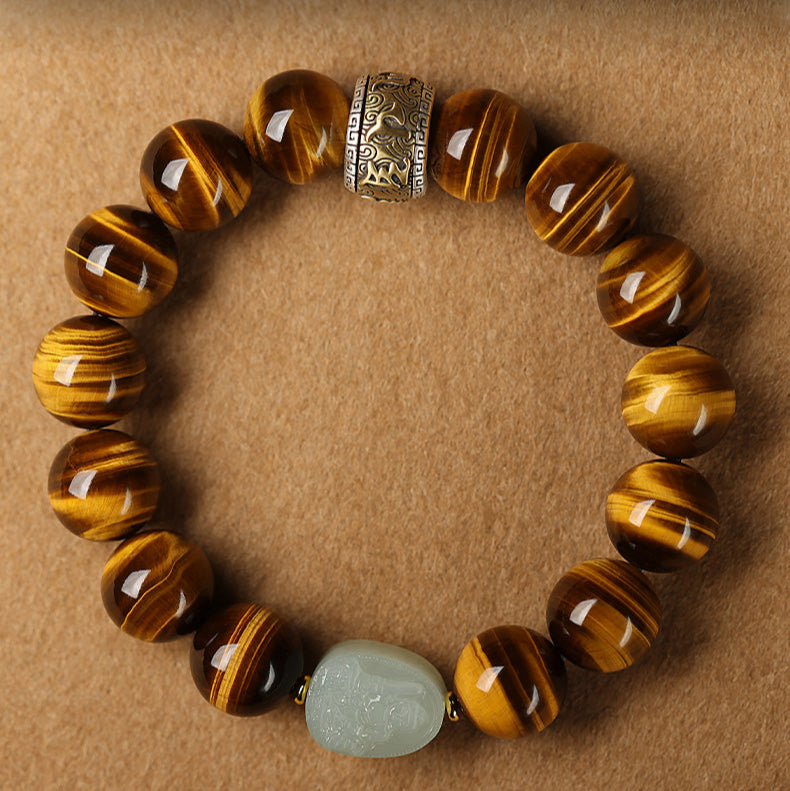 Aura Craft Natural Hetian Jade Tiger Eye Stone Bracelet for Warding Evil and Blessing 2