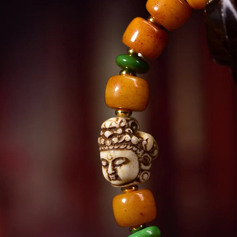 Aura Craft Tibetan Yak Bone Buddha Head Amulet Health Bracelet 4