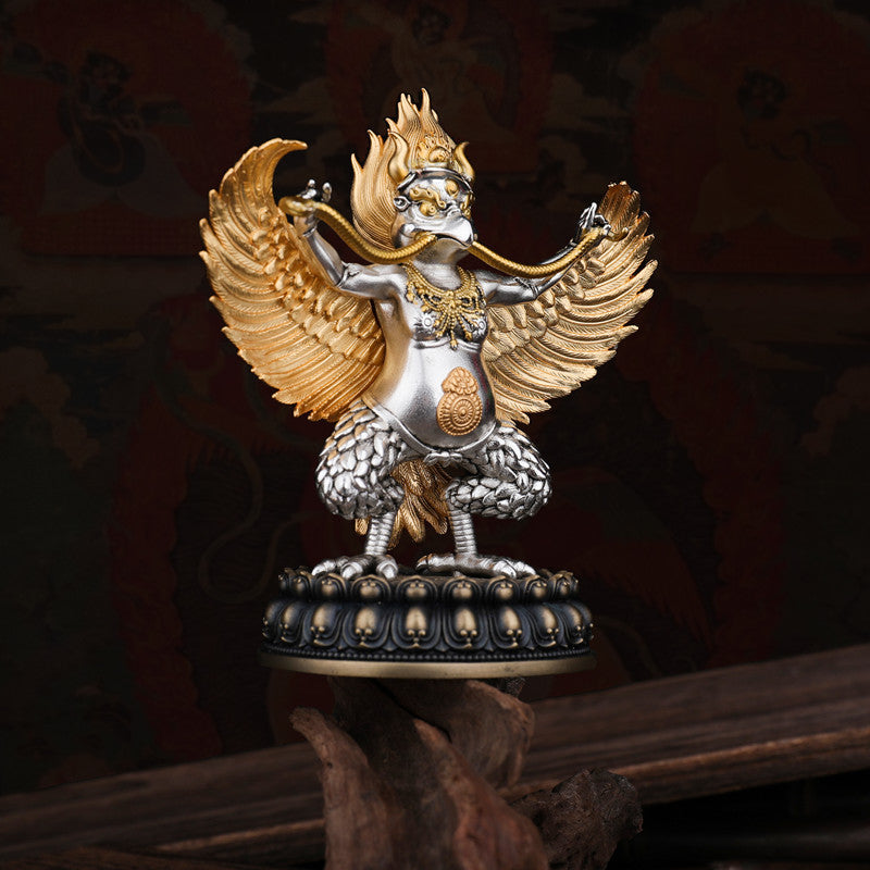 Aura Craft Tibetan Tantric Brass Golden Winged Dapeng Bird Guardian Buddha Amulet to Ward Off Evil and Peace Ornaments 2