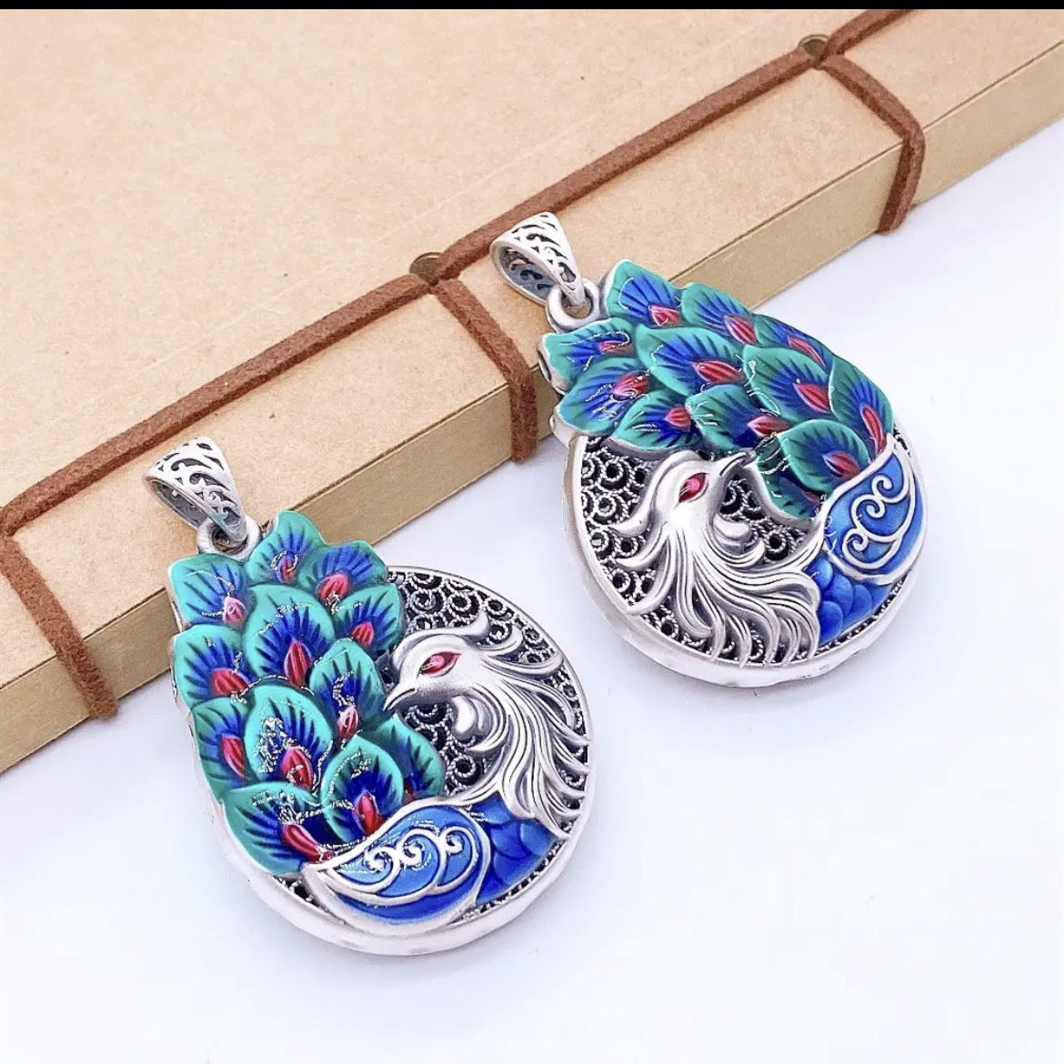 Aura Craft Blue Peacock Droplet Hollow Enamel Blessing Lucky Pendant 4