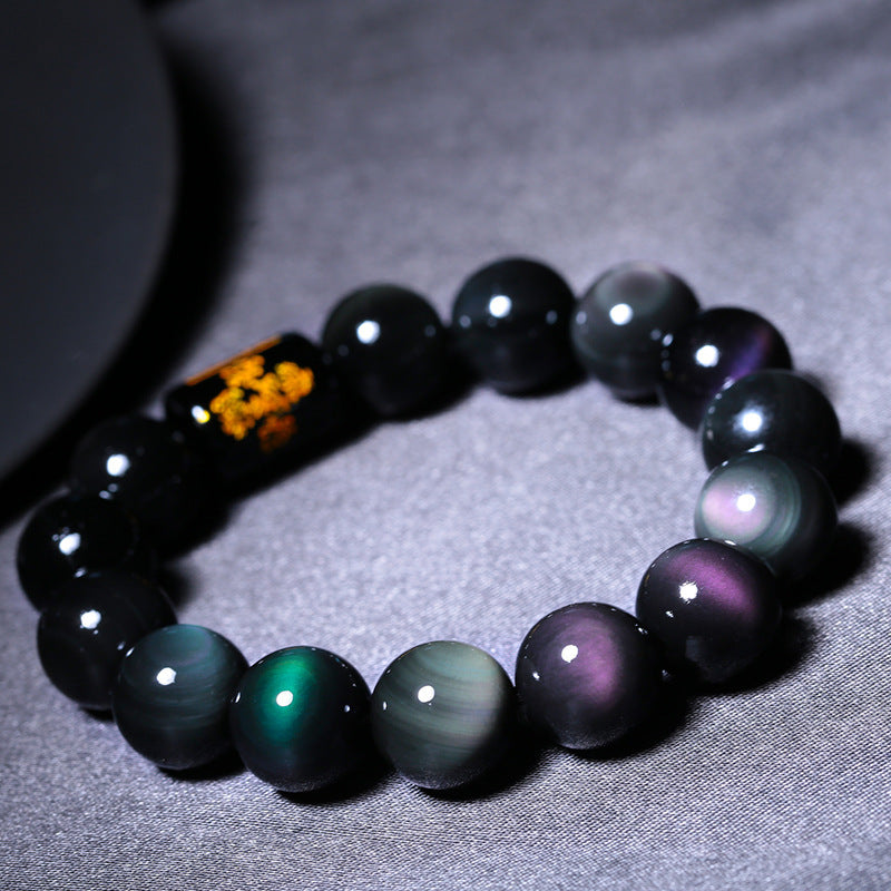 Aura Craft Feng Shui Five Elements Natural Rainbow Obsidian Positive Luck Blessing Bracelett 2