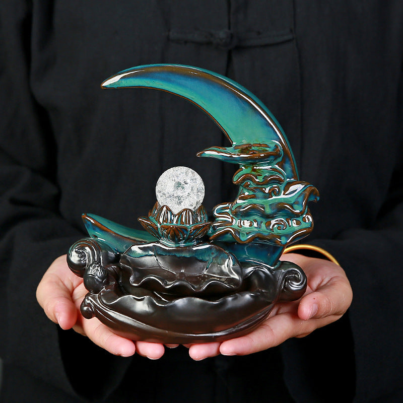 Aura Craft New Moon Ceramic Meditation Room Backflow Incense Burner 6