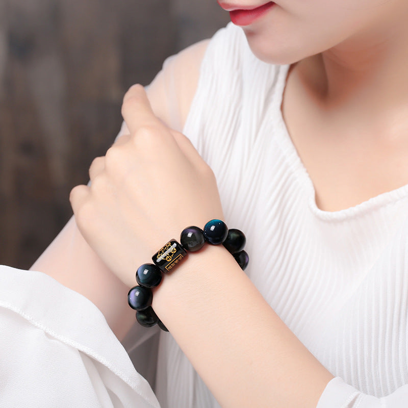 Aura Craft Feng Shui Five Elements Natural Rainbow Obsidian Positive Luck Blessing Bracelett 4