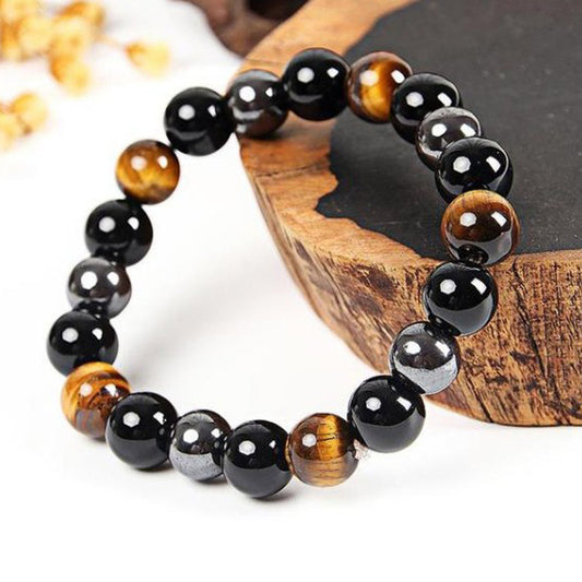 Aura Craft Obsidian Hematite Tiger's Eye Triple Protection Blessing Bracelet 1