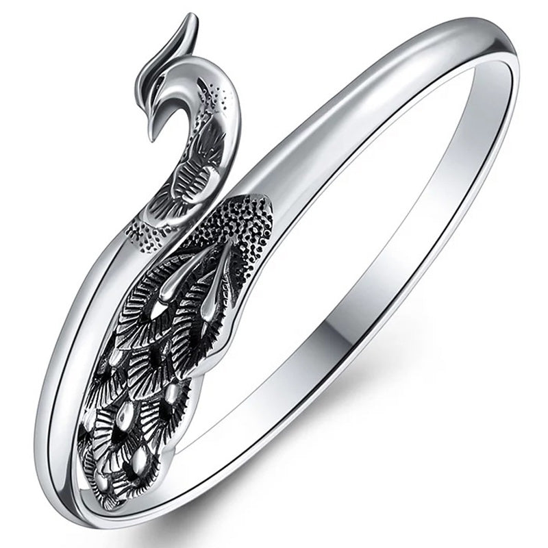 Aura Craft Sterling Silver Open-Faced Peacock Blessing Amulet Bracelet 5