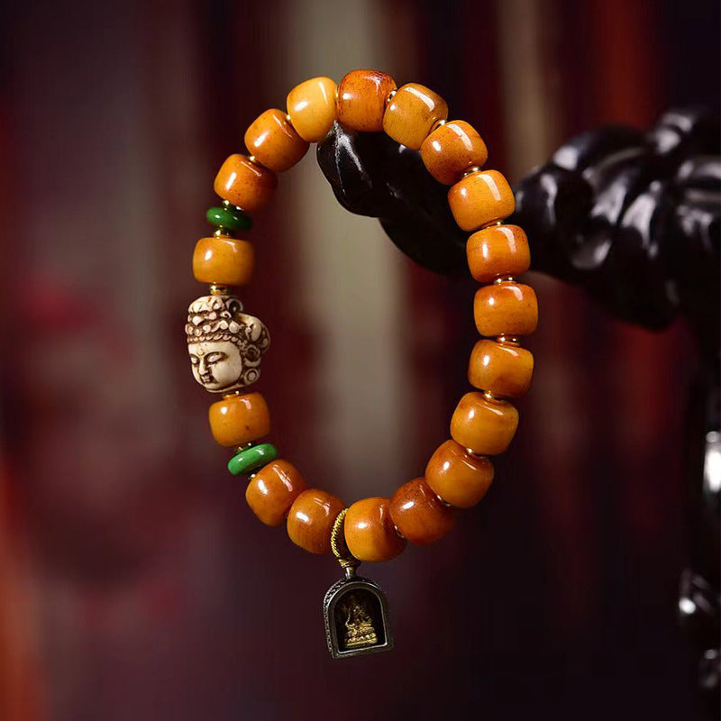 Aura Craft Tibetan Yak Bone Buddha Head Amulet Health Bracelet 5