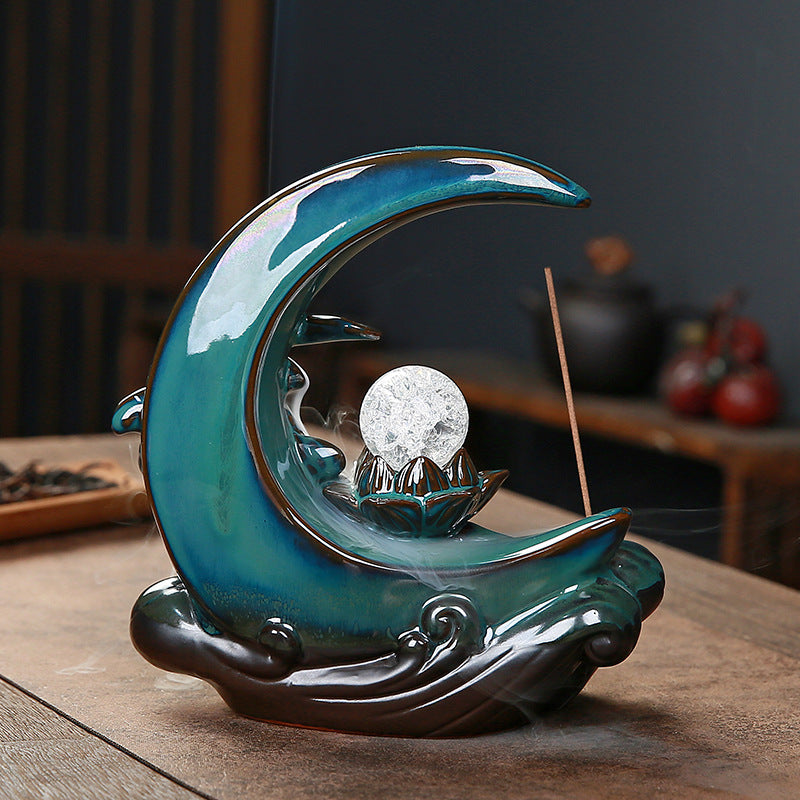 Aura Craft New Moon Ceramic Meditation Room Backflow Incense Burner 2