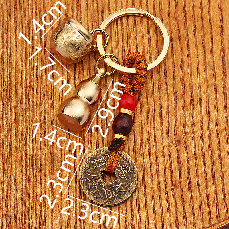 Aura Craft Brass Baifu Mini Crock Handmade Cornucopia Keychain Lucky Charm Pendant 3