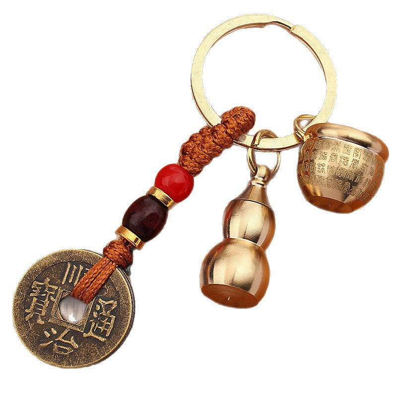 Aura Craft Brass Baifu Mini Crock Handmade Cornucopia Keychain Lucky Charm Pendant 4