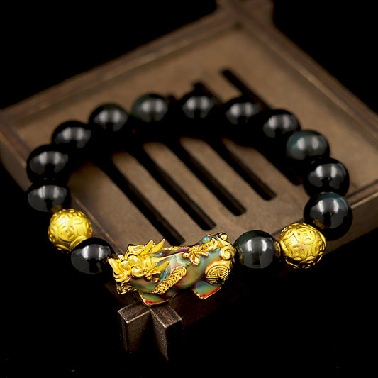 Aura Craft Warm-Sensitive Color-Changing Pixiu Obsidian Wealth and Evil-Exorcism Feng Shui Bracelet 2