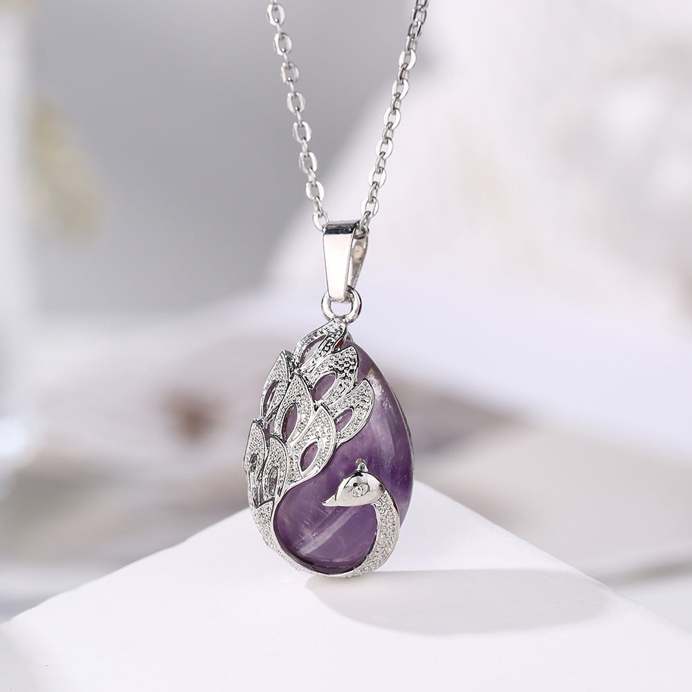 Aura Craft Inlaid Healing Crystal Peacock Pendant Blessing Health 8