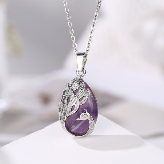 Aura Craft Inlaid Healing Crystal Peacock Pendant Blessing Health 8