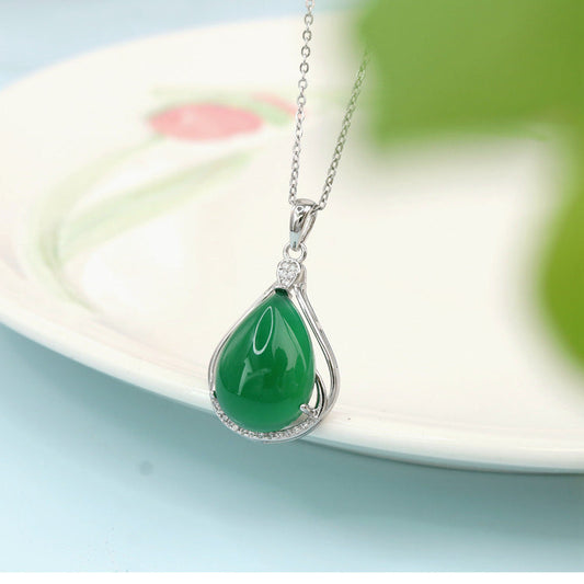 Aura Craft s925 silver claw-inlaid green agate lucky blessing pendant 1