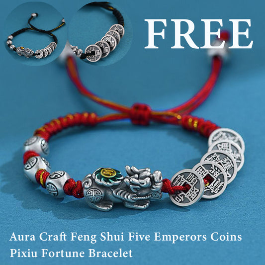 FREE Today：Aura Craft Feng Shui Five Emperors Coins Pixiu Fortune Bracelet