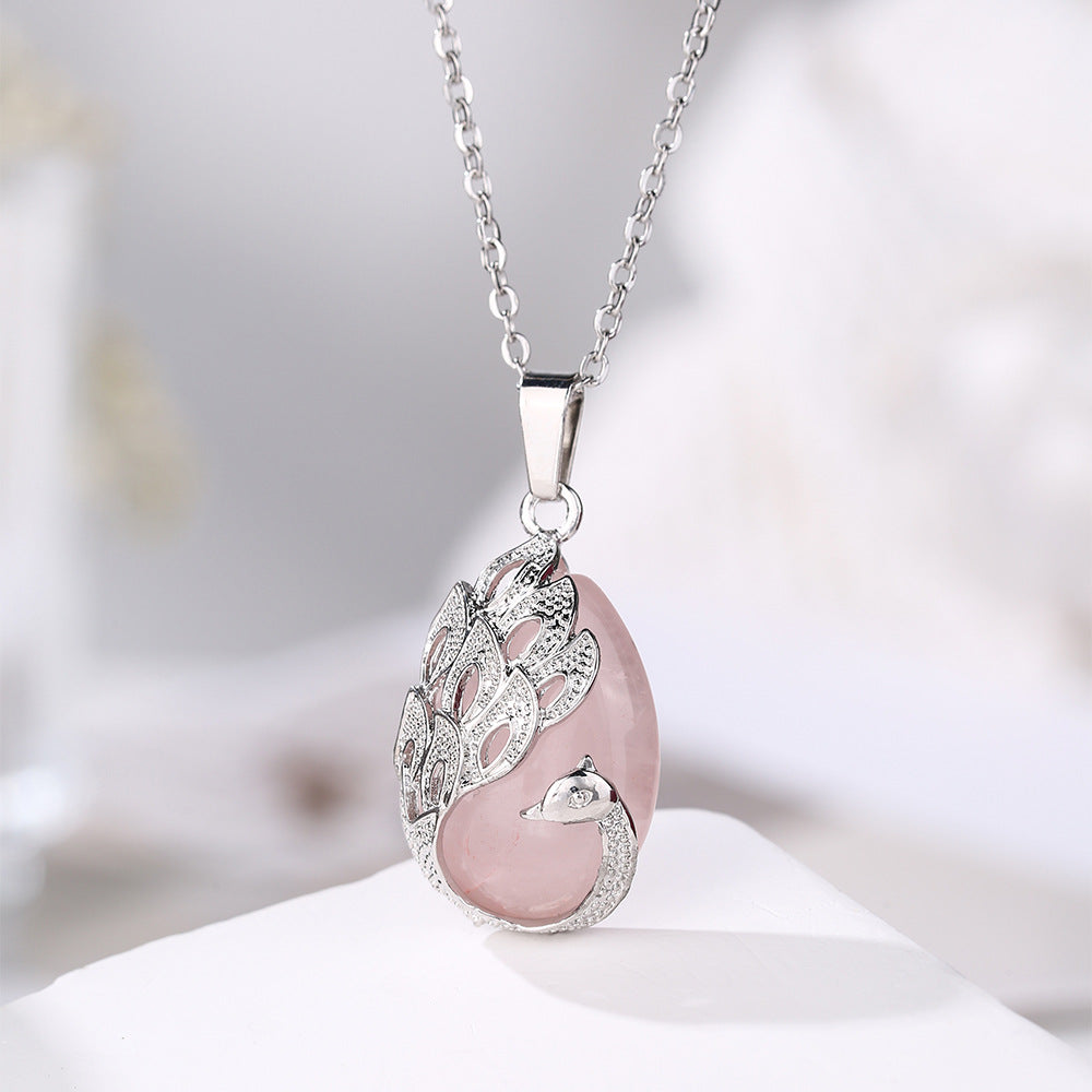 Aura Craft Inlaid Healing Crystal Peacock Pendant Blessing Health 5